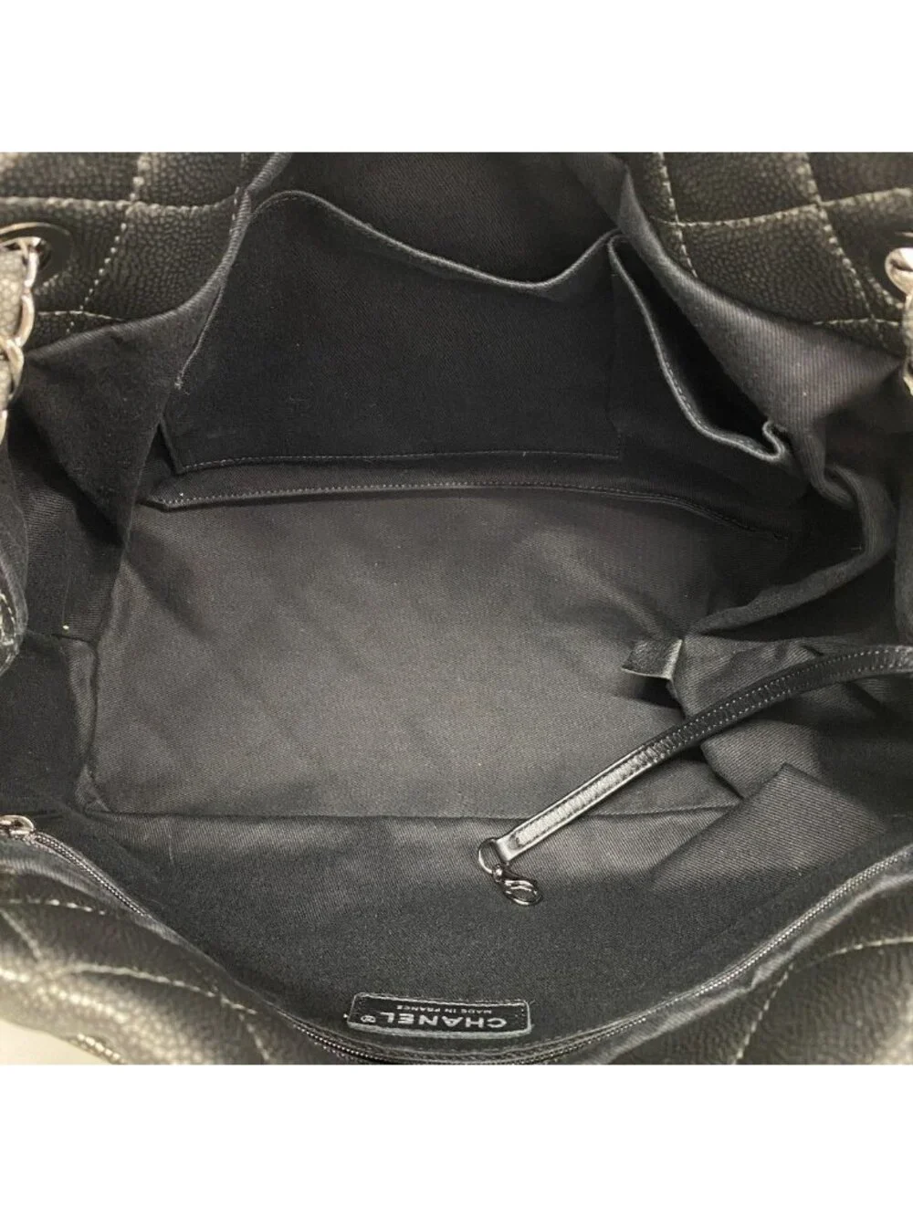 Chanel Chain Tote Quilted Caviar Leather Gray Silver